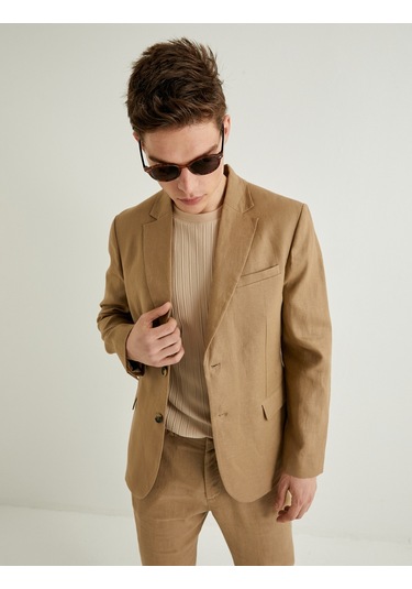 Koton Keten Ceket Blazer Slim Fit Düğmeli Cep Detaylı Deve Tüyü 4sam50038hw Taba