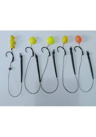 5 Adet Sazan Rig Takımı ( Sarı , Fosforlu Ve Kırmızı Boncuk'Lu)