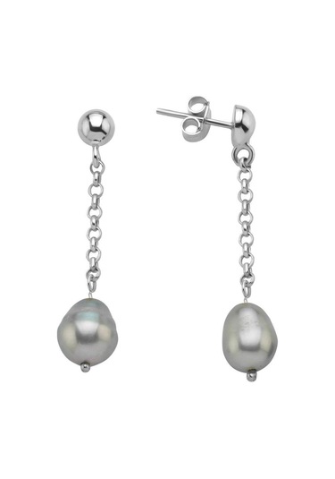 9,5 Mm Doğal Barok İncili Zincir Küpe Beyaz Beyaz