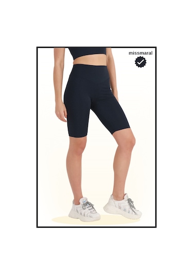 Kadın Yüksek Bel Toparlayıcı Tayt Kısa Spor Şort Deniz Havuz Spor Lacivert Biker Shorts 1070 Lacivert