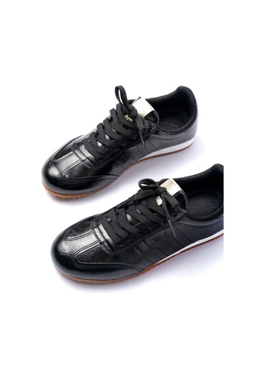 M-1009 Siyah Rugan Bağcıklı Günlük Kadın Spor Siyah Rugan