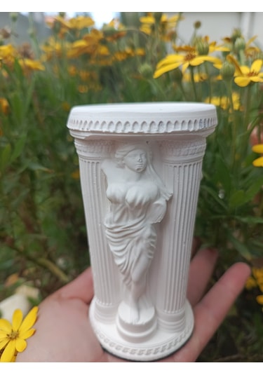 Antik Sütun Heykel Şamdan, Obje, El Yapımı, Ev Dekoru, Masa Dekoru Beyaz