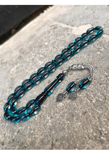 Sürmeli Model Mavi Renk Beyzi Kesim Toz Kehribar Tesbih N11.12149