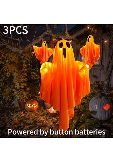 Elmpaly 3 Adet Turuncu Hayalet Led Askılık Cadılar Bayramı Dekorasyonu Bahçe Kapı Ağaç Süsü Ayarlanabilir Işık Kolu Dıy Hediye Altın