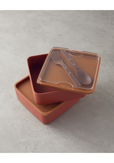 English Home Mezaluna Plastik 2 Katlı Lunch Box 710 Ml+710 Ml Turuncu Turuncu