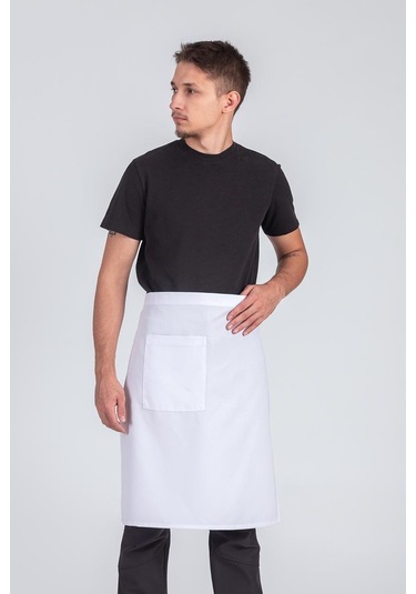 Erkek Belden Bağlamalı Barista Şef Mutfak Önlüğü Beyaz