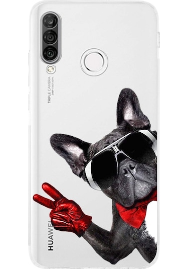 Huawei P30 Lite İle Uyumlu Köpek 2 Kamera Korumalı Şeffaf Kılıf Şeffaf