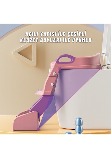 Çocuk Tuvalet Eğitimi Katlanır Klozet Adaptörü ve Lazımlık Pembe