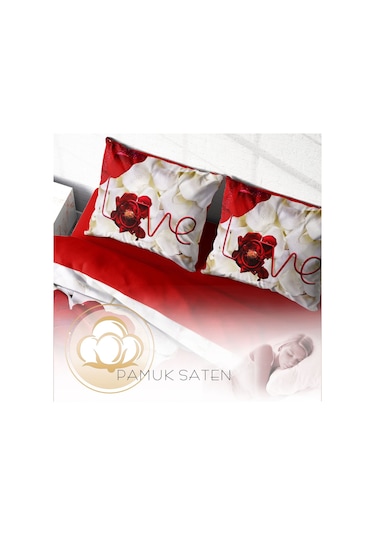Monohome Heart Rose 3D Pamuk Saten Çift Kişilik Nevresim Takımı Çok Renkli