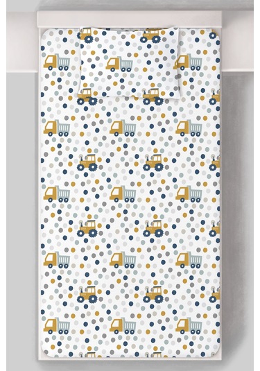 Organik Tek Kişilik Lastikli Çarşaf Seti - Hareketli Tekerlekler Renkli