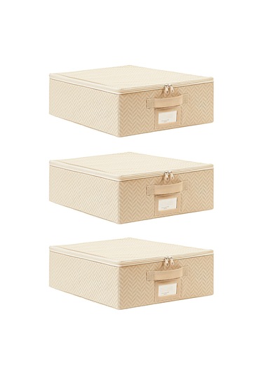 Ocean Home Textile 3'lü Küçük Boy Bej Balıksırtı Destekli Hurç Set 31 x 38 x 12 cm