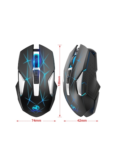 Moveevo T300 Kablosuz Fare - 2.4g Teknoloji, 3 Seviye Dpı Ayarı 1000/1600/2400 , 600mah Li-poly Batarya, Siyah Optik