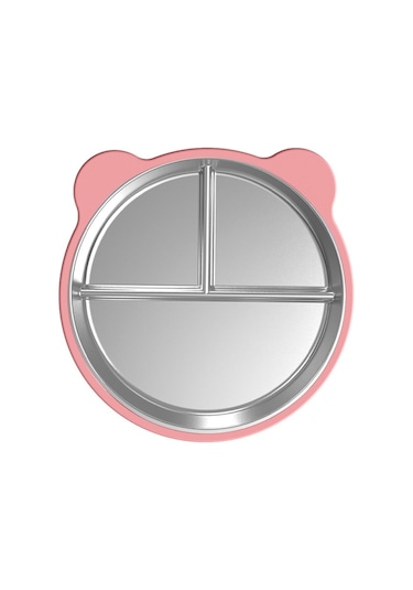 Jianfan Çıkarılabiler Vakumlu Mama Tabağı 304 Çelik Bölmeli Silikon Çocuk Tabağı Hafif Toz Pembe