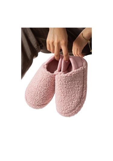 Kadın Lastikli Kaymaz Taban Peluş Havlu Kumaş Ev Ayakkabısı Panduf Pudra-pudra Pudra