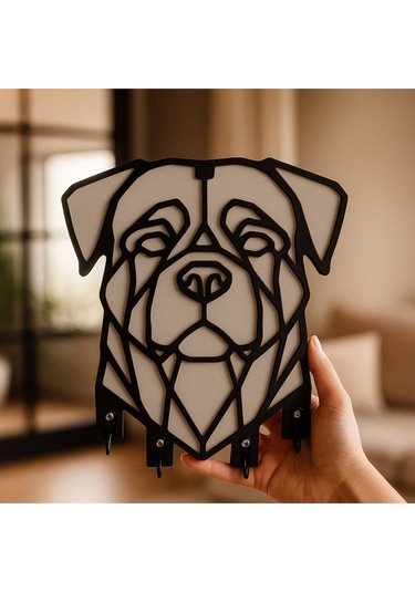Geometrik Köpek Figürlü Duvar Tipi Anahtarlık Askılığı Siyah - Beyaz
