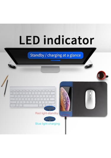 Ojd-36 Qı Standart 10w Aydınlatma Kablosuz Şarj Cihazı Kauçuk Mouse Pad, Boyut: 26.2 X 19.8 X 0.65cm Siyah