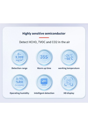 Vkemall El Tipi Taşınabilir Hava Kalitesi Monitörü - Co2, Formaldehit, Sicaklık Ve Nem Ölçer - Ev Ofis İçin Siyah