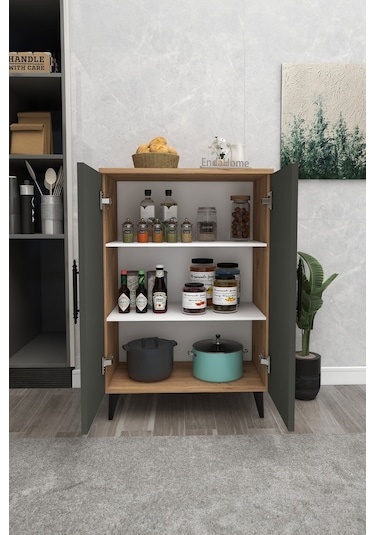 Meta 6 Raflı 4 Kapaklı Çok Amaçlı Xl Dolap Mutfak Banyo Balkon Erzak Killer Dolabı Çam-antrasit