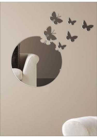 M3 Decorium Yuvarlak Kopan Kelebekli Ayna Gümüş