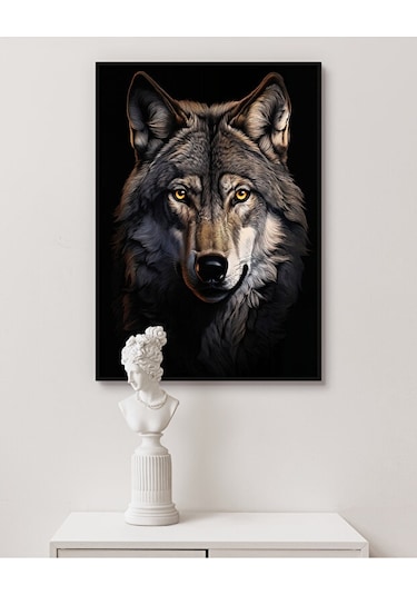 Tablo Ahşap Çerçeveli Tablo Çerçeveli Poster Kurt Portresi, Hayvan Temalı Tablo