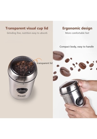 Bloomnest Dsp Paslanmaz Çelik 200w Kahve Değirmeni, 75g Kapasiteli Otomatik Taşınabilir Fasulye Öğütücü Gümüş