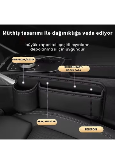 Polham 2 Adet Set Deri Araç İçi Ön Koltuk Yanı Organizer, Telefon, Cüzdan, Bardak Tutucu Düzenleyici Organizer