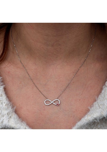 Artsmagazinmücevher Gümüş Sonsuzluk Kırmızı Kalpli Kadın Kolye