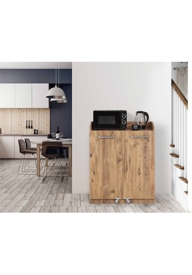 Ceviz Çok Amaçlı 165 Derece Açılabilir Kısa Mutfak Kiler Dolap