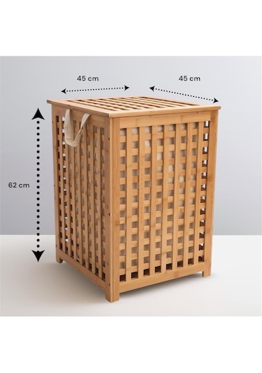 Bambu Kapaklı Kirli Çamaşır Sepeti Banyo Düzenleyici Modern Şık Tasarım Organizer Bambu