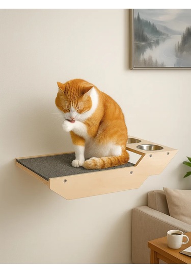 Go Cats Duvara Monte Kedi Yatağı Rafı, Mama Kabı İçin Delikli 464605700