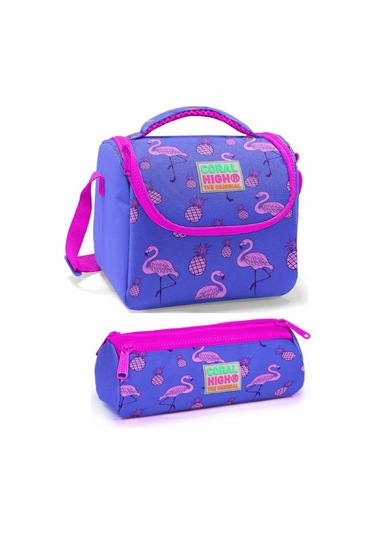 Coral High Kız Çocuk Mor Lavanta Flamingo Beslenme Çantası Seti