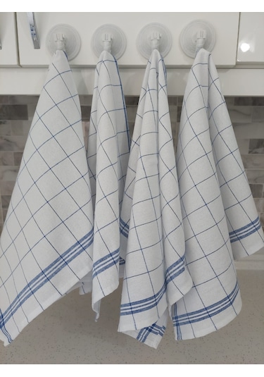 Pamuklu Beyaz Mavi Çizgili 4'lü Kurulama Bezi,peçete