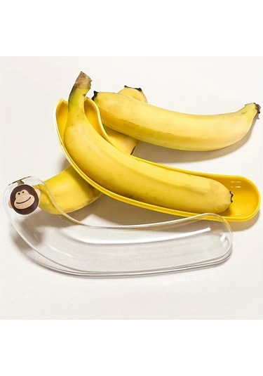 Fochsia Sarı Yeniden Kullanılabilir Muz Saklama Kabı Çevreci Kapaklı Piknik Seyahat Sarı