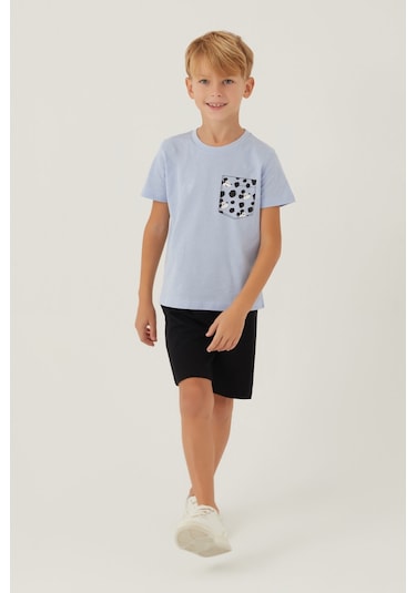 Mickey Mouse Stıl Mavi Erkek Çocuk Bermuda Takım 5274-42764 Mavi