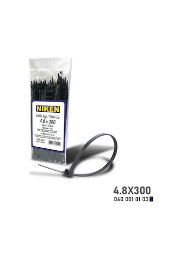 Niken Kablo Bağı Siyah 4,8x300 100 Adet - Ekolmaks