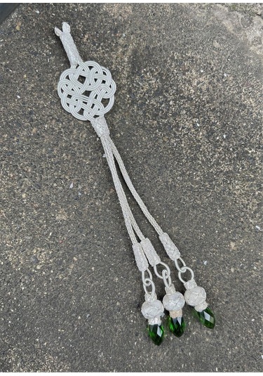 Kazaziye Aşk Düğümü Ve Zirkon Taş Detaylı Üç Sallantılı Gümüş Tesbih Püskülü Pus331gu Yeşil