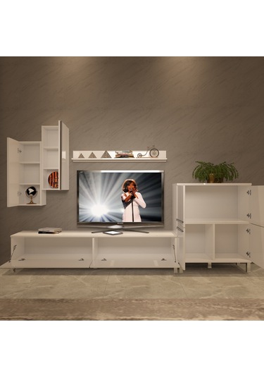 Decoraktiv Eko 6 Mdf Std Krom Ayaklı Tv Ünitesi Tv Sehpası Beyaz