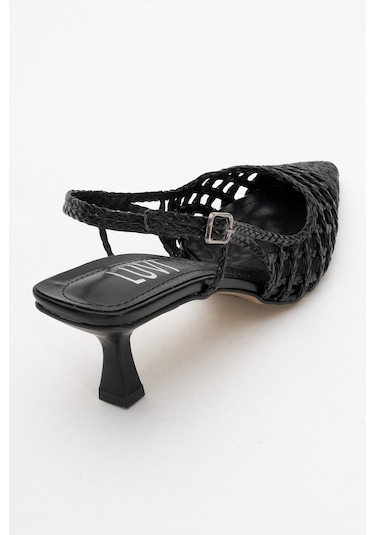 Luvishoes Luvi Shoes Heaven Siyah Örme Arkası Açık Kadın Kısa Topuklu Ayakkabı Siyah