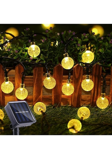 50 Led 7 Metre Sarı Güneş Enerjili Solar Bahçe Teras Balkon Ağaç Lambası Aydınlatması