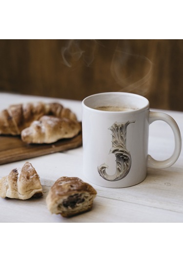 J Harfi Bardak, Monogram 330 Ml Barok Oymalı Görünüm Beyaz