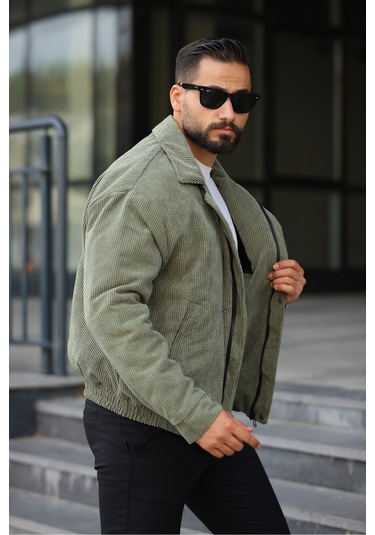 Unisex Yeni Sezon Kapitone Dolgulu Oversize Vintage Haki Kadife