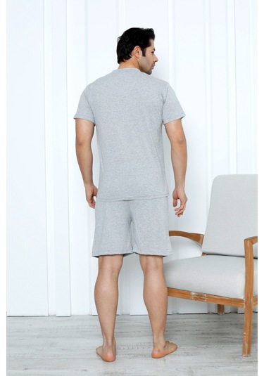 Yüksek Kaliteli Pamuk Penye: Erkekler İçin Mevsimlik 3 Parça Kısa Kollu Pijama Takımı Babalar Günü Hediyesi Gri