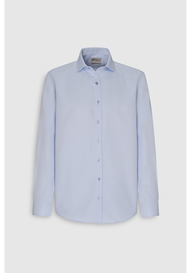 AC&Co / Altınyıldız Classics Erkek Mavi Kolay Ütülenebilir Slim Fit Dar Kesim İtalyan Yaka Armürlü Gömlek Mavi