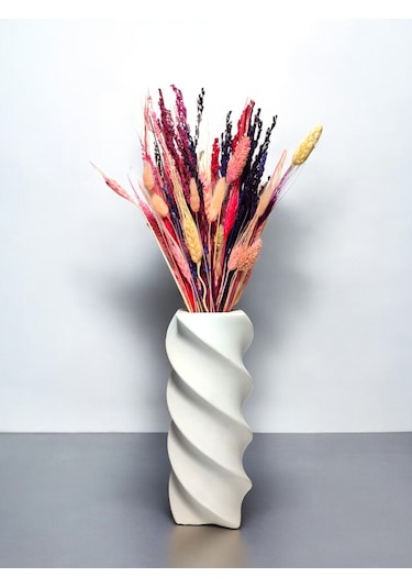 Spiral Model Vazo - 22 Cm Beyaz Vazo Beyaz