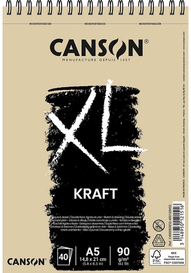 Canson XL Kraft Eskiz ve Resim Defteri Spiralli 40 Sayfa A5. B