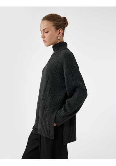 Koton Uzun Kollu Dik Yaka Oversize Triko Kazak Antrasit 6wak90172ht Antrasit Koton Uzun Kollu Dik Yaka Oversize Triko Kazak Antrasit 6wak90172ht Antrasit