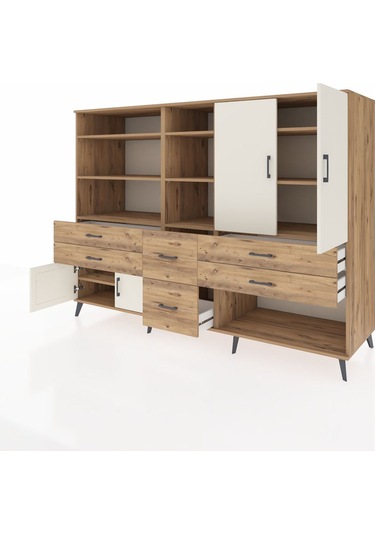 Kronos Dolap 10 Raflı 6 Çekmeceli 4 Kapaklı 220x59x163 Çam-aytaşı Çam-aytaşı/çam