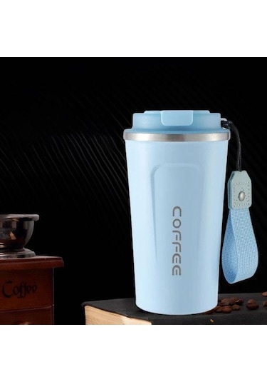 Pembe Mühür Kapaklı Seyahat Kahve Kupa Dökülmeye Dayanıklı Yalıtımlı Çevre Dostu Kolay Tek Elle İçme Paslanmaz