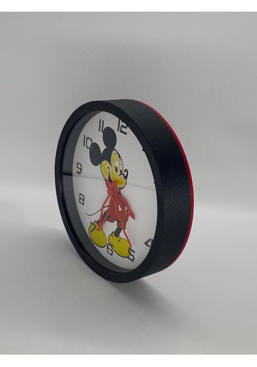 Micky Mouse Temalı, Siyah Kasa Duvar Saati Siyah