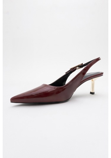 Arty Bordo Rugan Sivri Burun Arkası Açık Kadın İnce Topuklu Ayakkabı Bordo